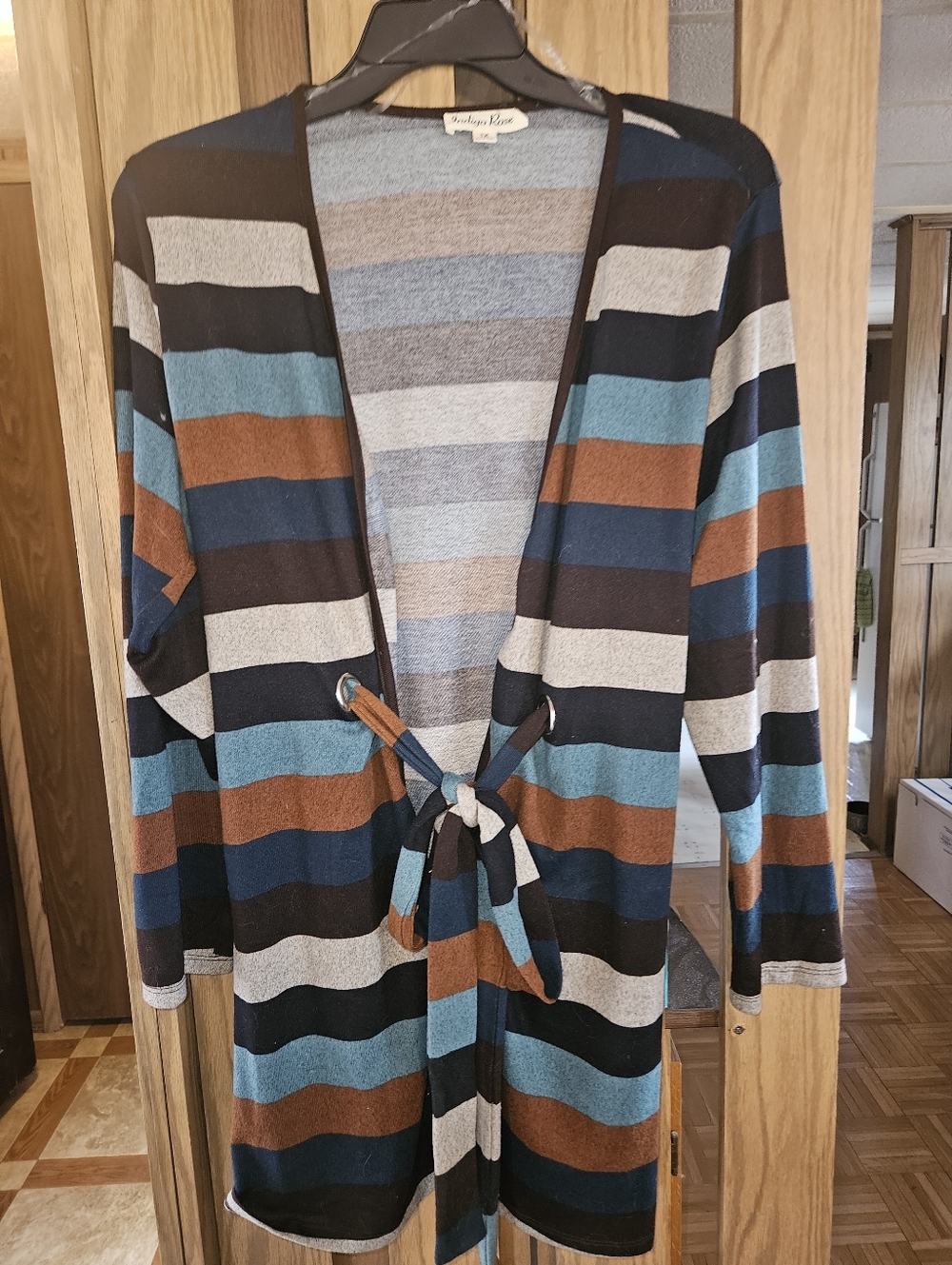 Striped Open-Front Women’s Cardigan Sweater - Blue, Brown, Gray